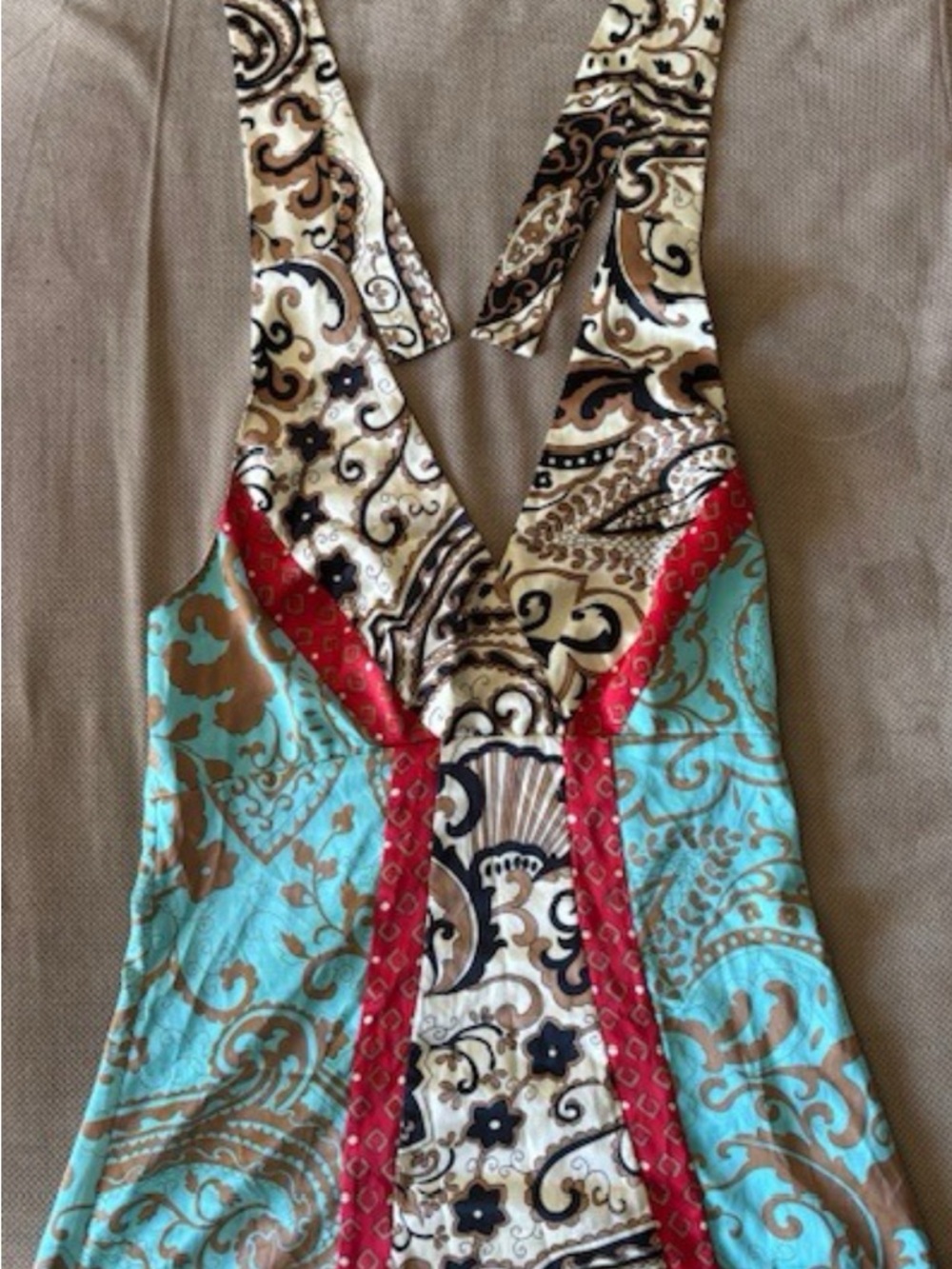 Women’s Halter Paisley Print Tank Top in Turquoise and Red